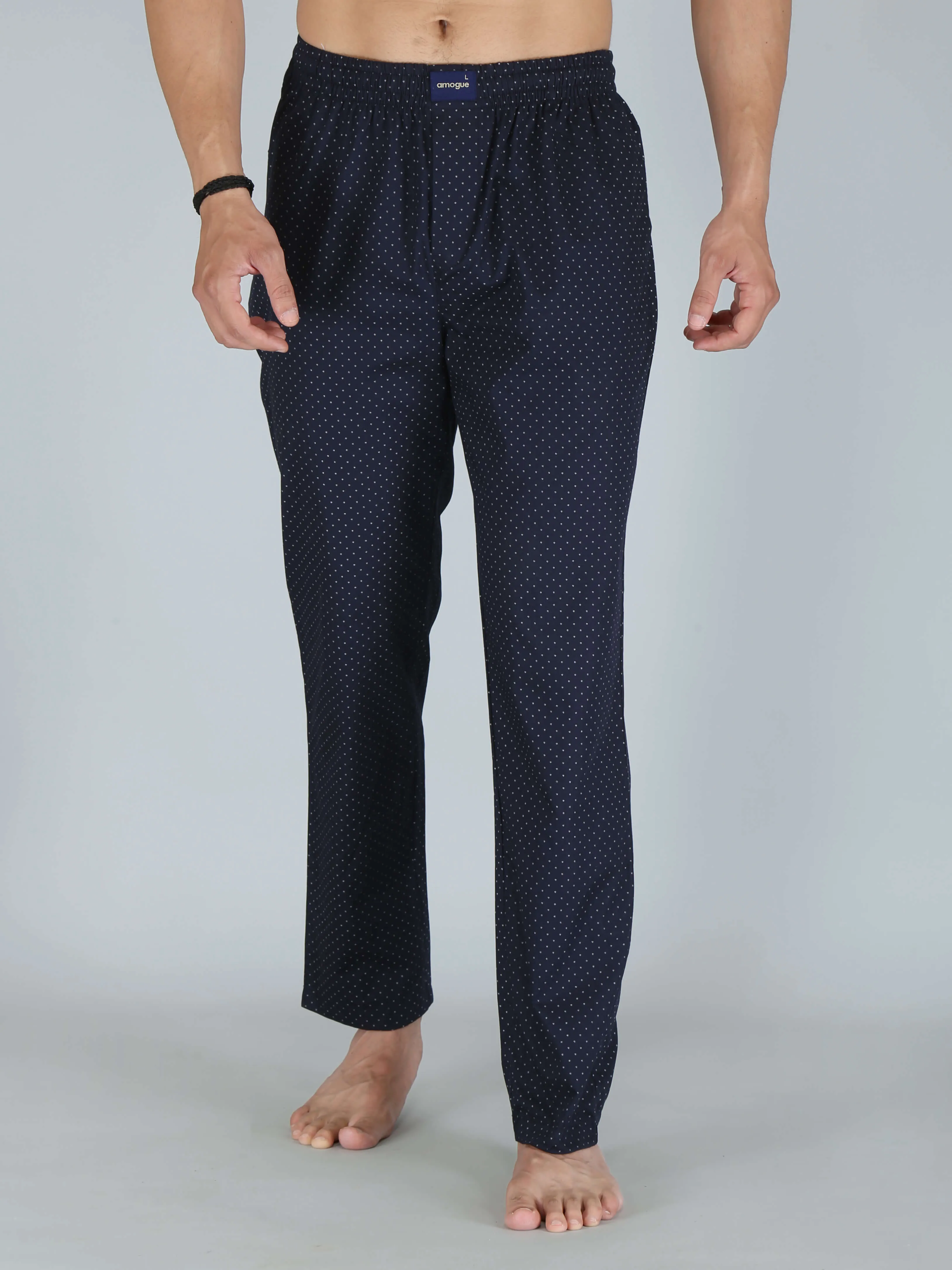 Navy Busy Dotted Printed Pure Cotton Pajamas For Men