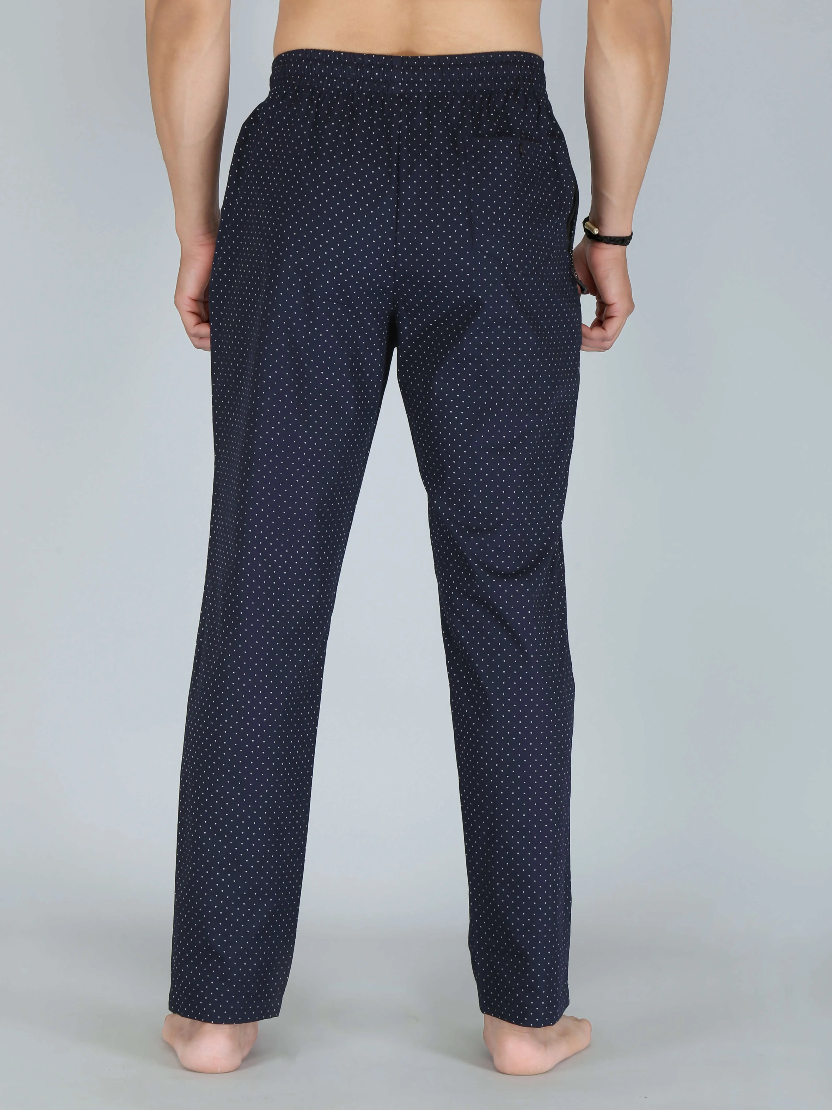 Navy Busy Dotted Printed Pure Cotton Pajamas For Men
