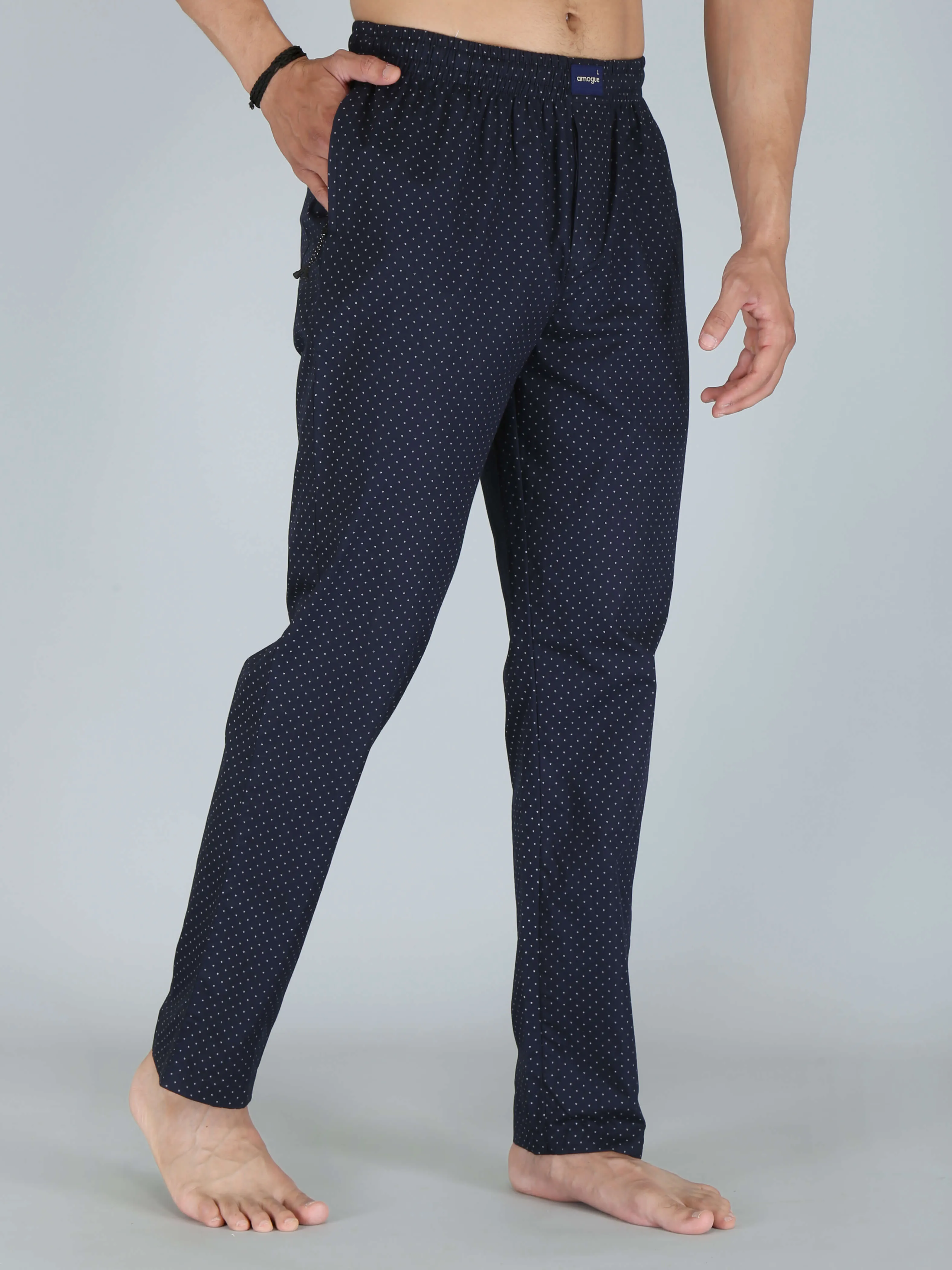 Navy Busy Dotted Printed Pure Cotton Pajamas For Men