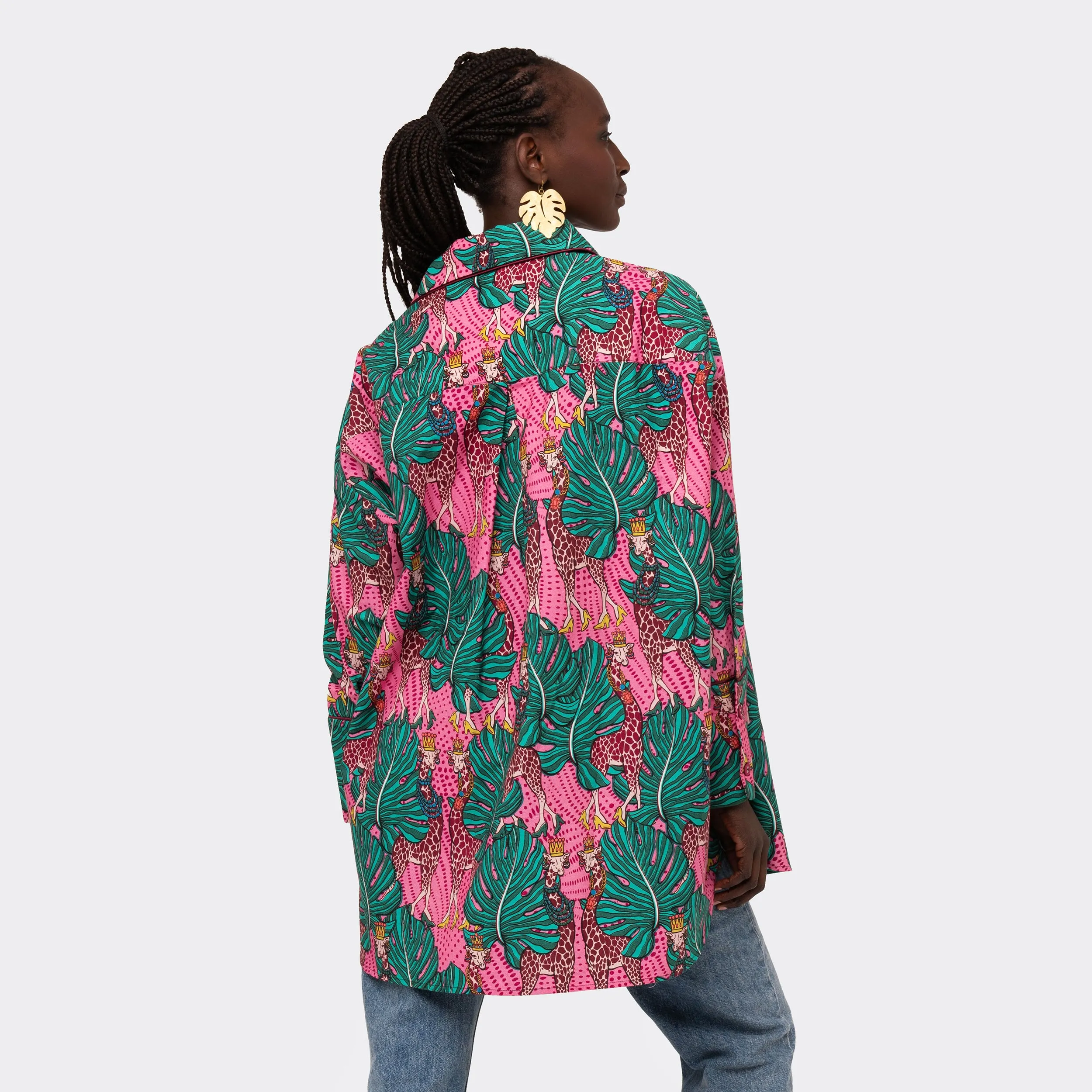 Oversize Shirt with Maxi Cuffs Pink Giraffes