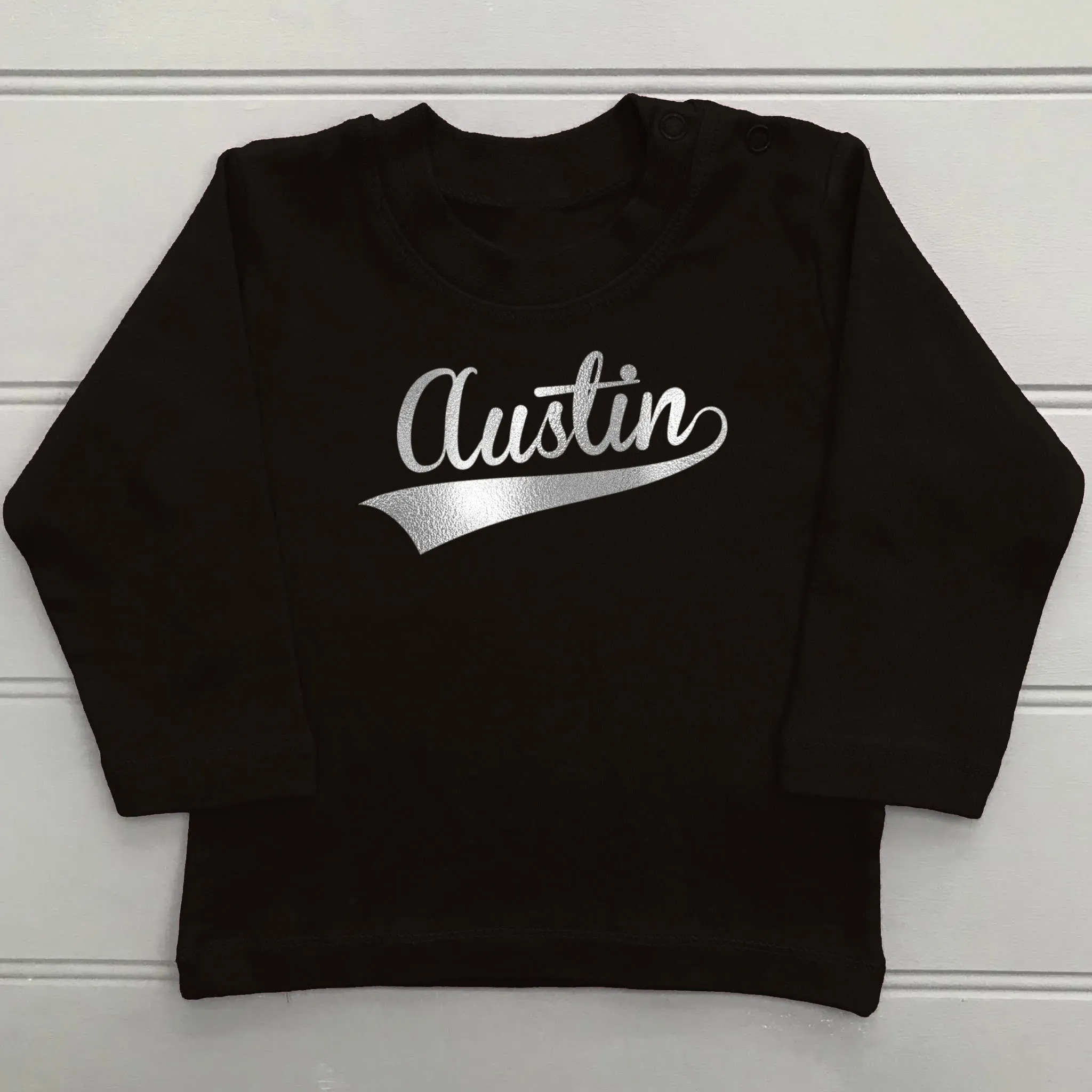 Personalised Foil Name Baby T-Shirt Long Sleeve