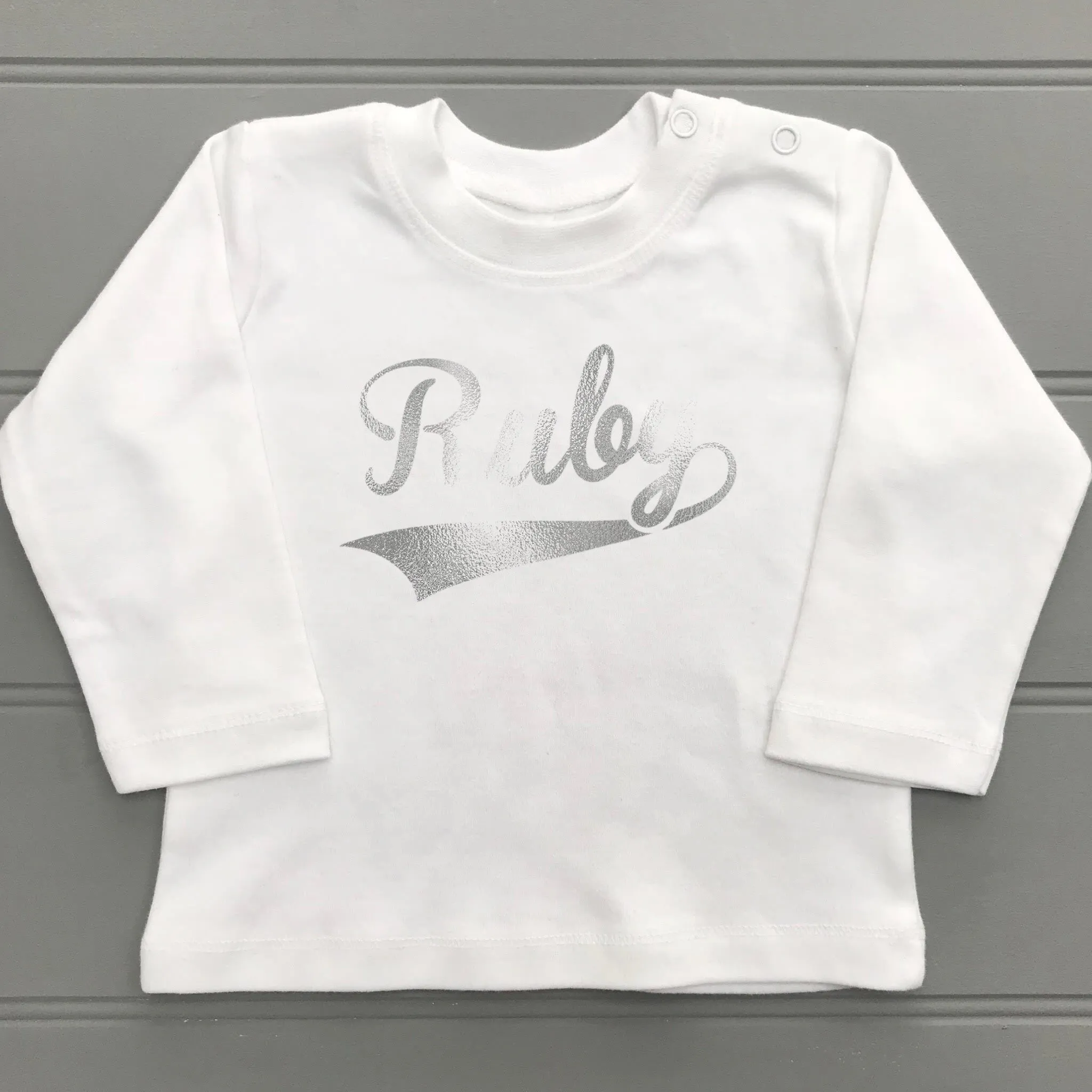 Personalised Foil Name Baby T-Shirt Long Sleeve