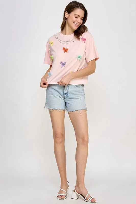 Pink Little Ribbon Detail T Shirt