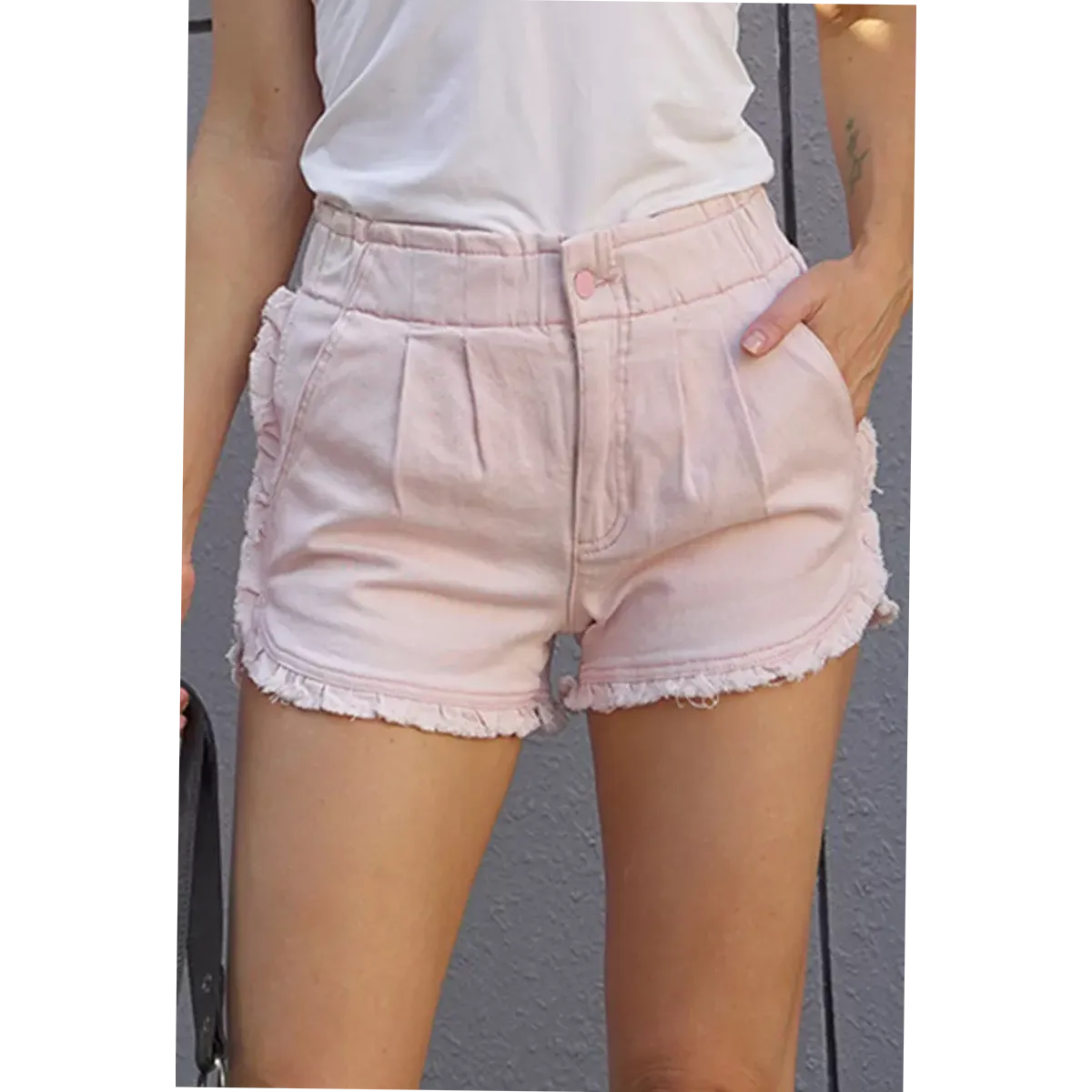 Pink Ruffle Jean Shorts