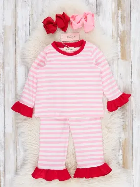 Pink Striped Embroidered Santa Cookies Pajamas