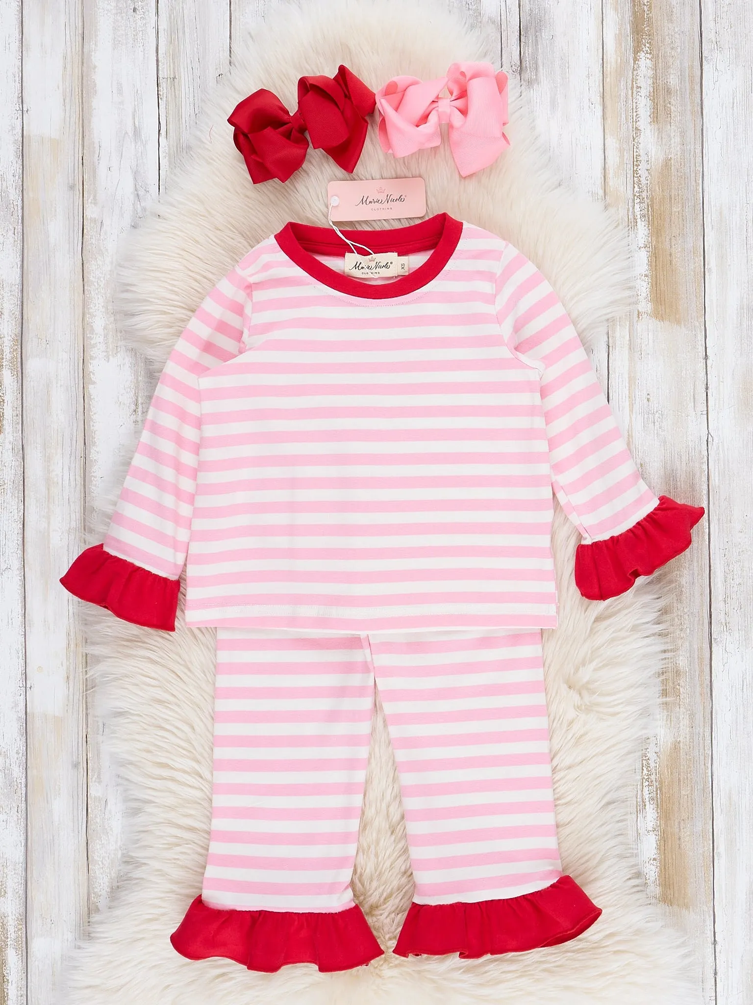 Pink Striped Embroidered Santa Cookies Pajamas