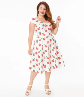 Plus Size Vintage Style Ivory Peach Print Jade Swing Dress