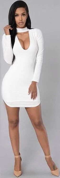 Pure Color High Neck Hollow Out Bodycon Irregular Short Dress