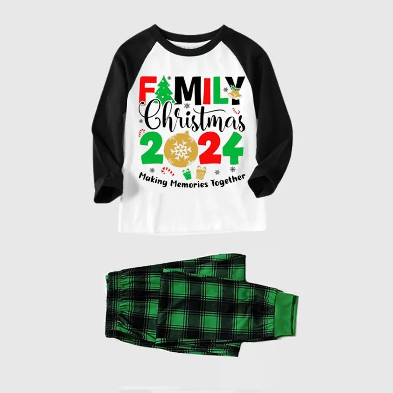"Family Christmas 2024 Making Memories Together" Printed Green and Black Plaid Christmas Family Pajamas