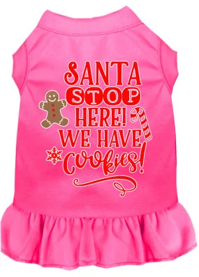 Santa, We Have Cookies Screen Print Dog Dress Bright Pink Med