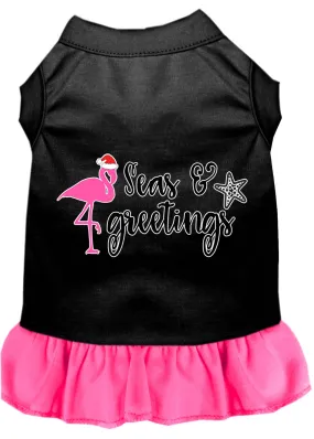 Seas And Greetings Screen Print Dog Dress Black With Bright Pink Xxxl