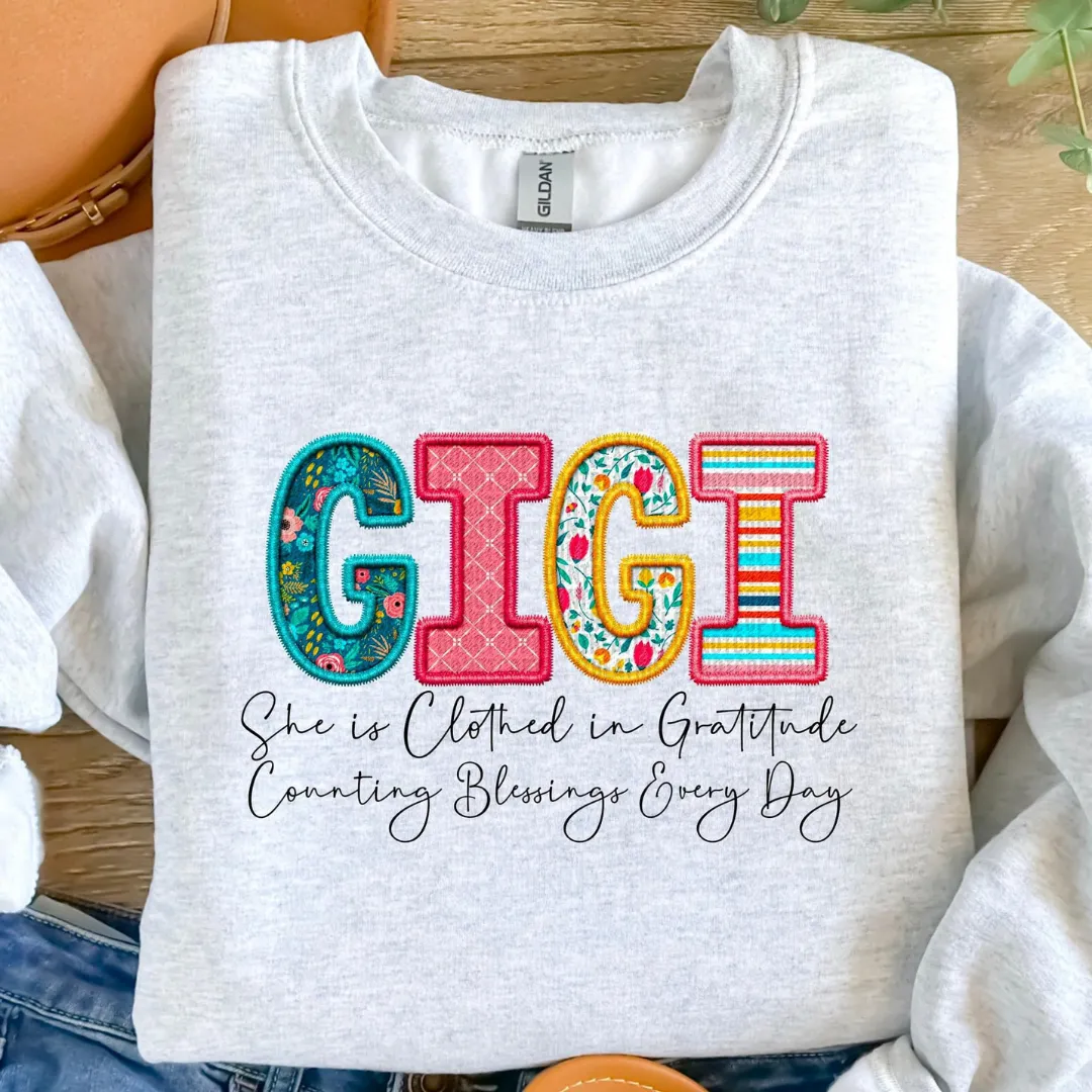 She Is Clothed In Gratitude MAMA Personalized Crewneck