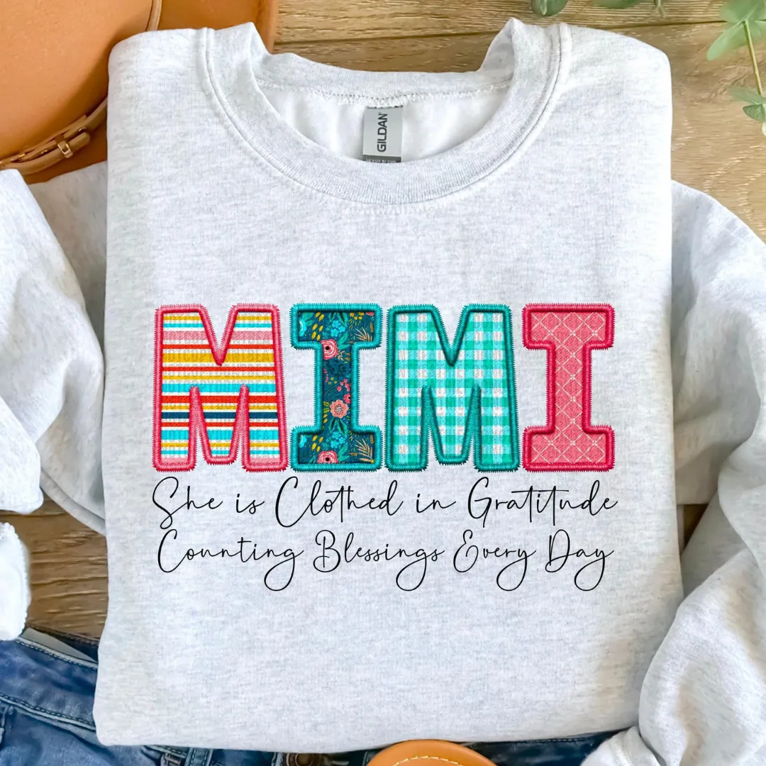 She Is Clothed In Gratitude MAMA Personalized Crewneck