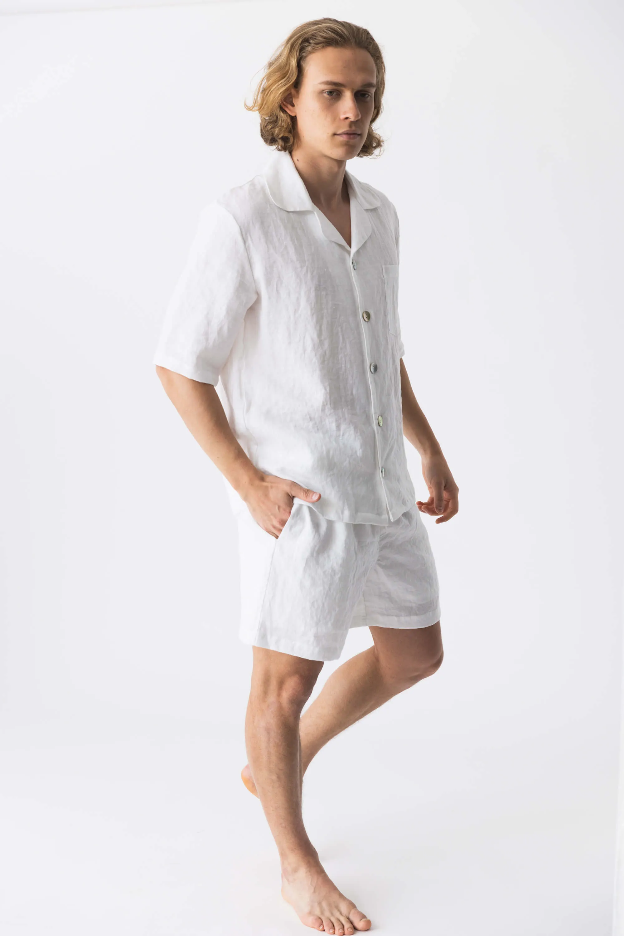 Short-sleeved linen pajamas mineral grey - Emanuel