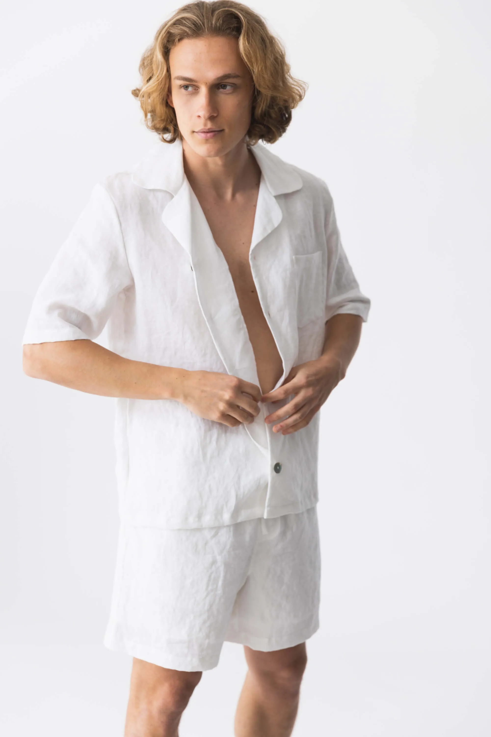 Short-sleeved linen pajamas mineral grey - Emanuel