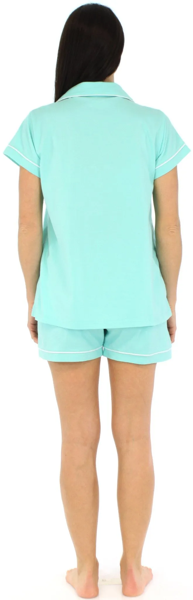 Sleepyheads Women's Stretchy Jersey Short Sleeve Button Up Top and Shorts Pajama Set