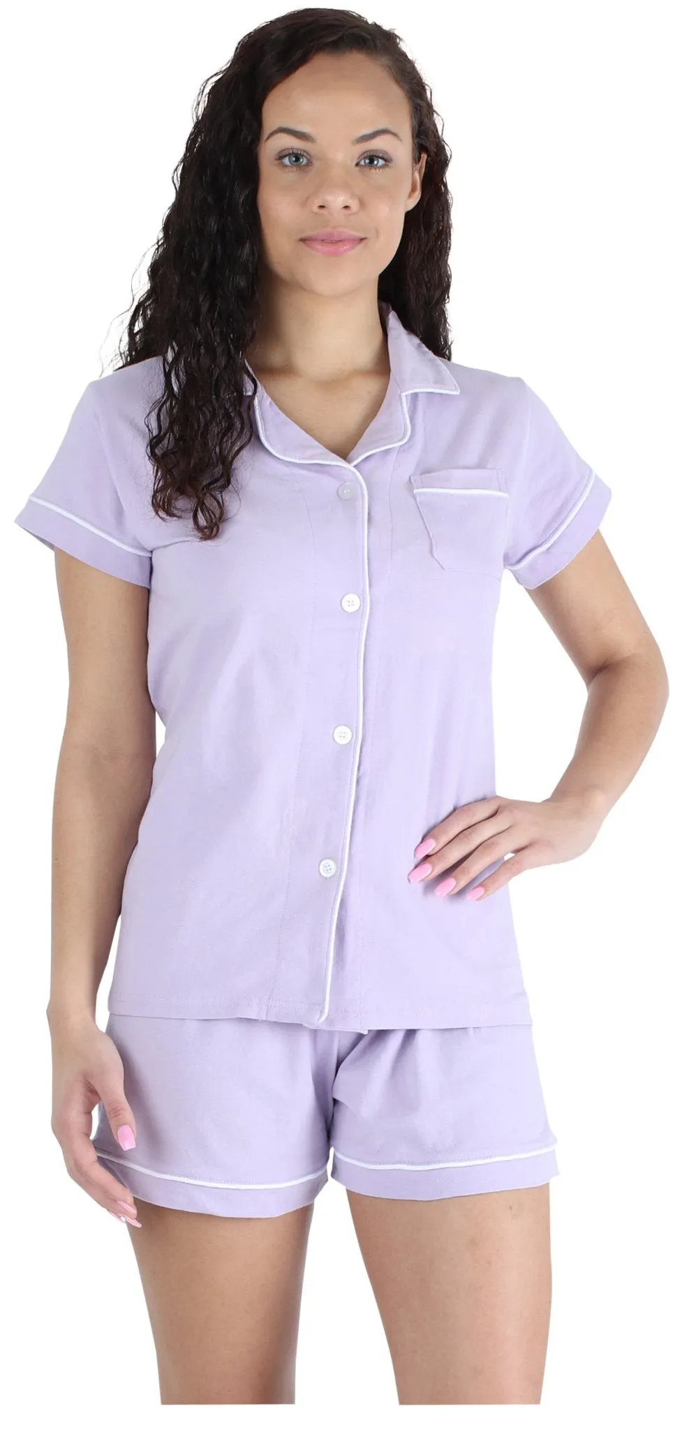 Sleepyheads Women's Stretchy Jersey Short Sleeve Button Up Top and Shorts Pajama Set