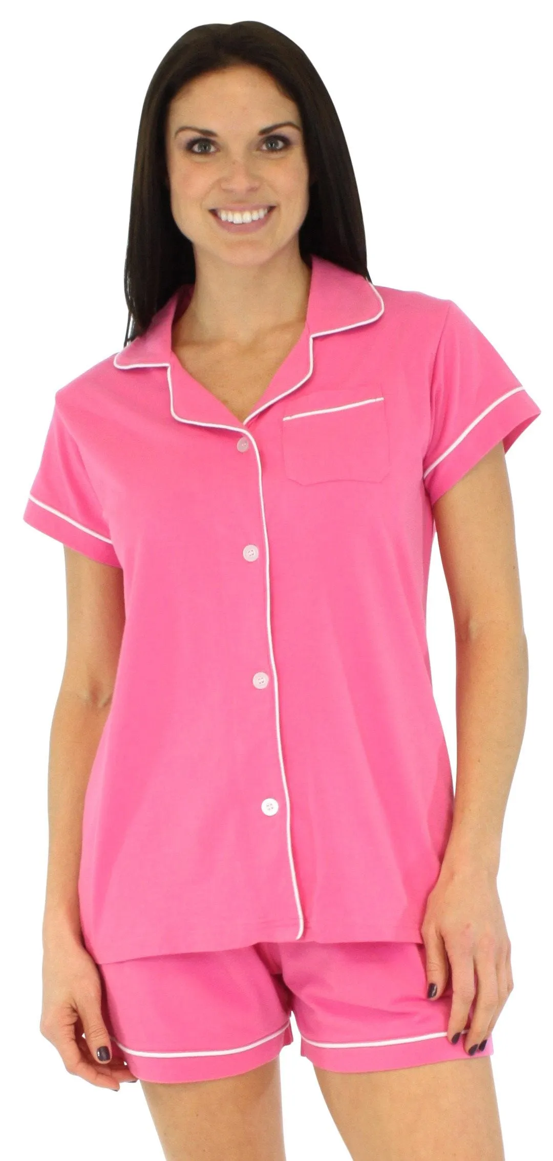 Sleepyheads Women's Stretchy Jersey Short Sleeve Button Up Top and Shorts Pajama Set