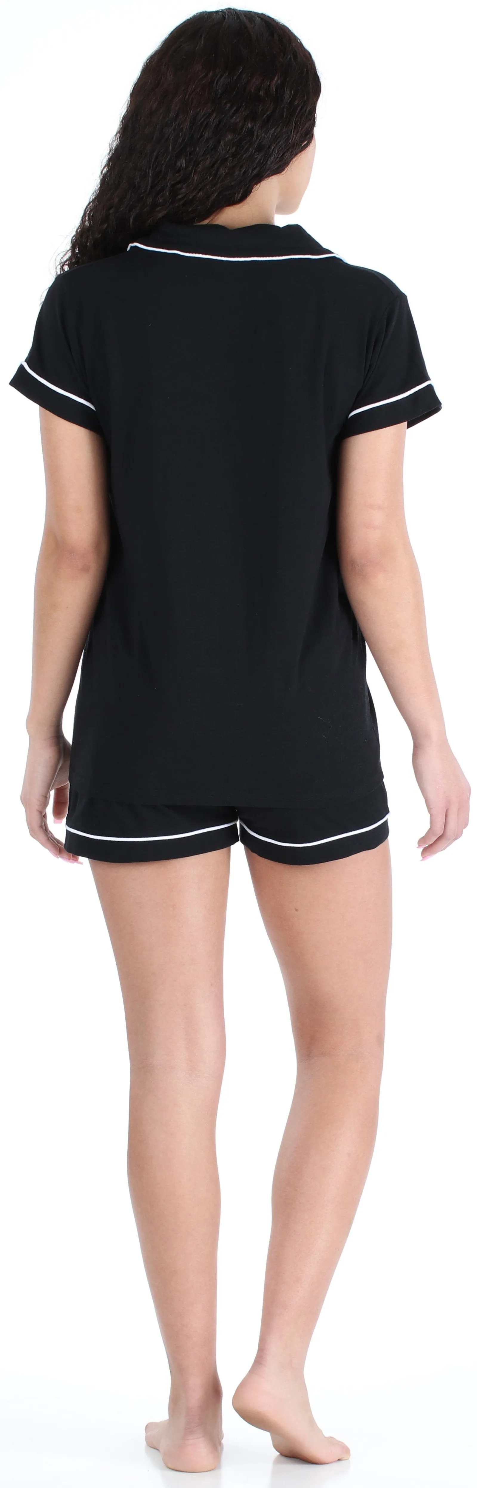 Sleepyheads Women's Stretchy Jersey Short Sleeve Button Up Top and Shorts Pajama Set