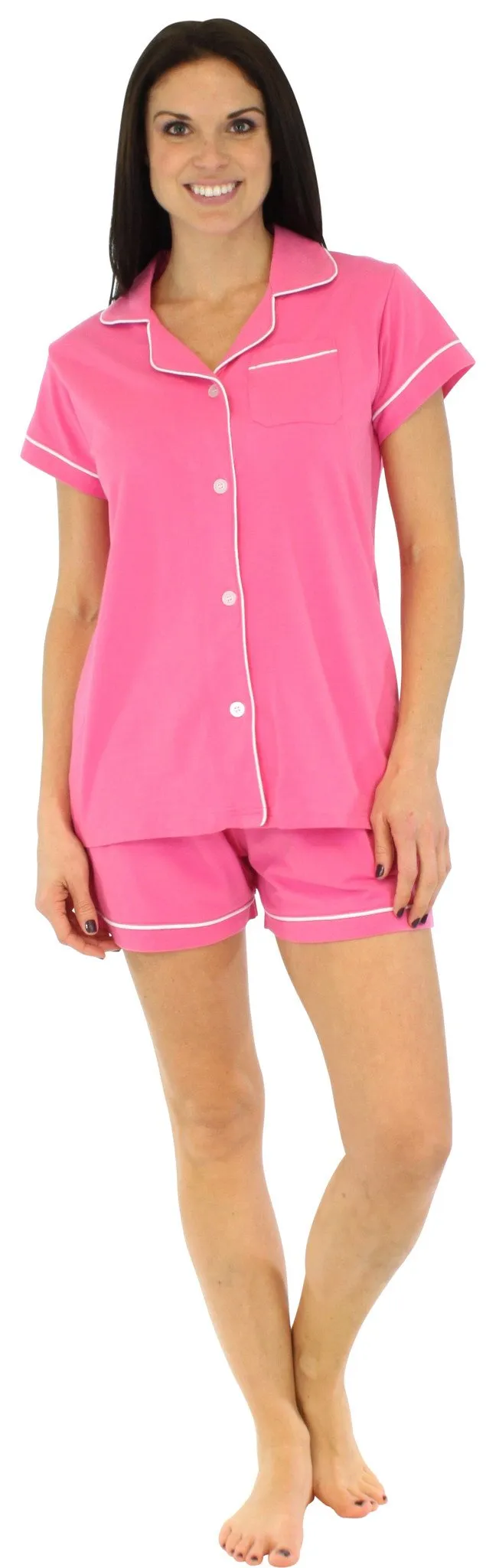 Sleepyheads Women's Stretchy Jersey Short Sleeve Button Up Top and Shorts Pajama Set