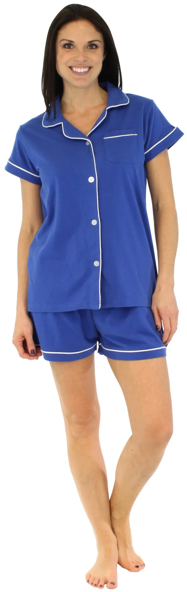 Sleepyheads Women's Stretchy Jersey Short Sleeve Button Up Top and Shorts Pajama Set