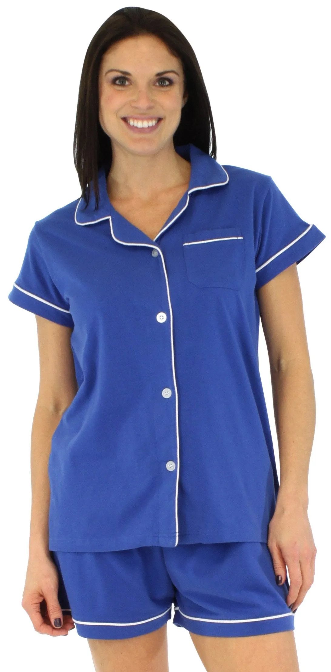 Sleepyheads Women's Stretchy Jersey Short Sleeve Button Up Top and Shorts Pajama Set