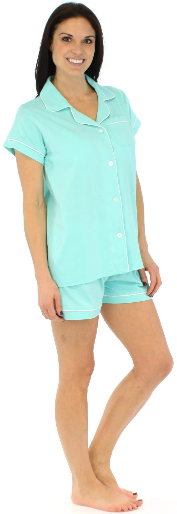 Sleepyheads Women's Stretchy Jersey Short Sleeve Button Up Top and Shorts Pajama Set