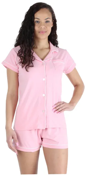 Sleepyheads Women's Stretchy Jersey Short Sleeve Button Up Top and Shorts Pajama Set