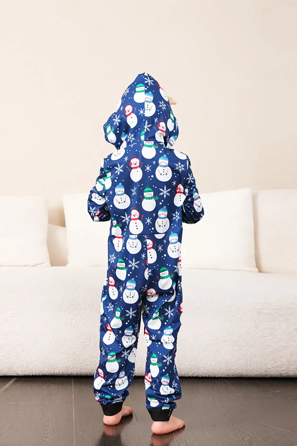 Snowman Print Blue Family Matching Christmas One Piece Pajamas