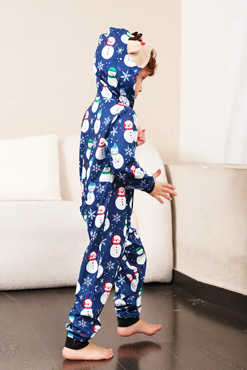 Snowman Print Blue Family Matching Christmas One Piece Pajamas