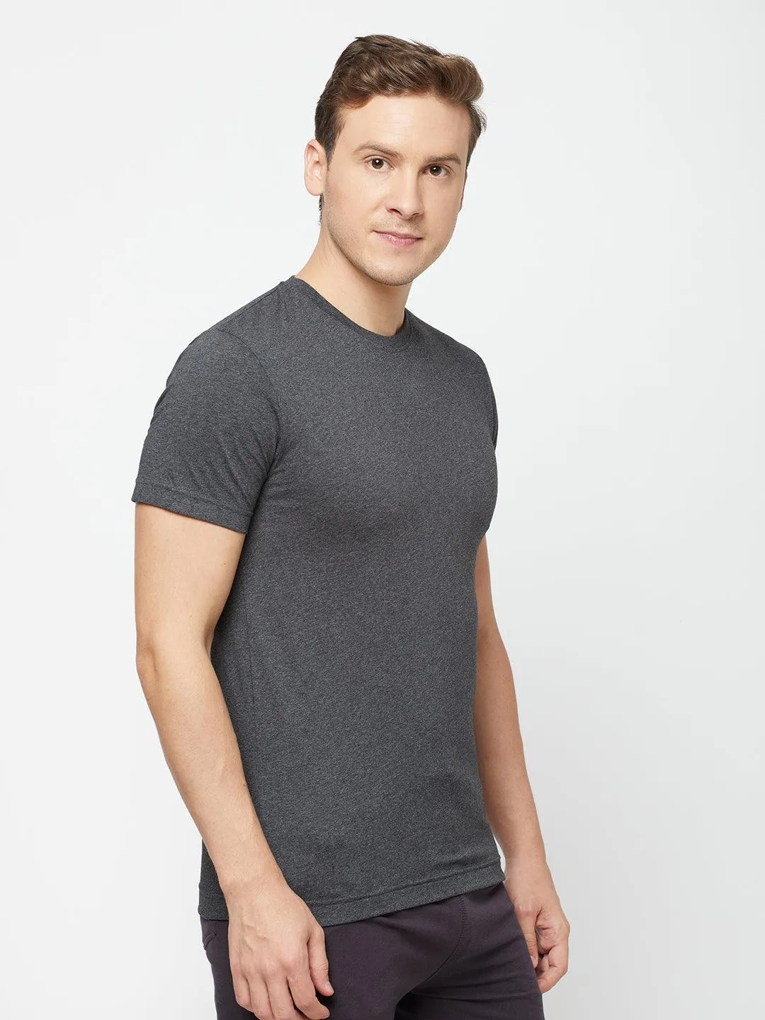 Sporto Men's Round Neck Cotton Tee Pack of - 3 (Grey   Anthra   Gray Flakes)