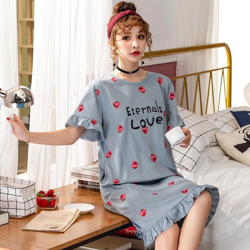 Spring And Autumn Student Homewear Cute Thin Short Sleeve Loose Pajamas