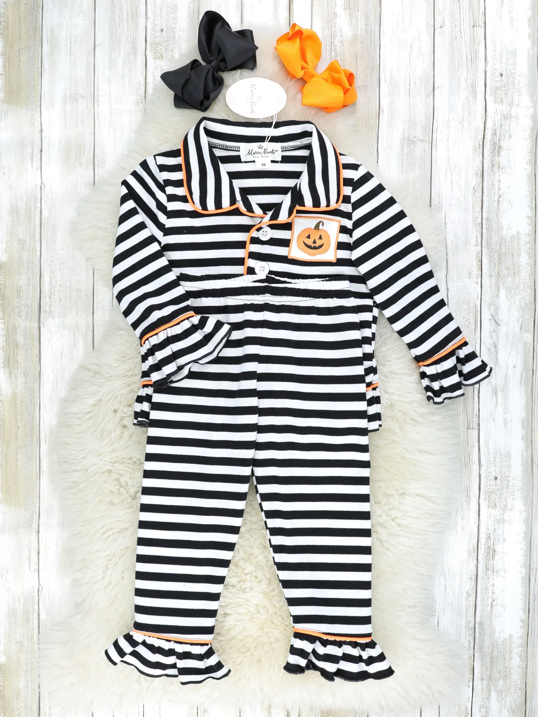 Striped Jack O Lantern Ruffle Pajamas