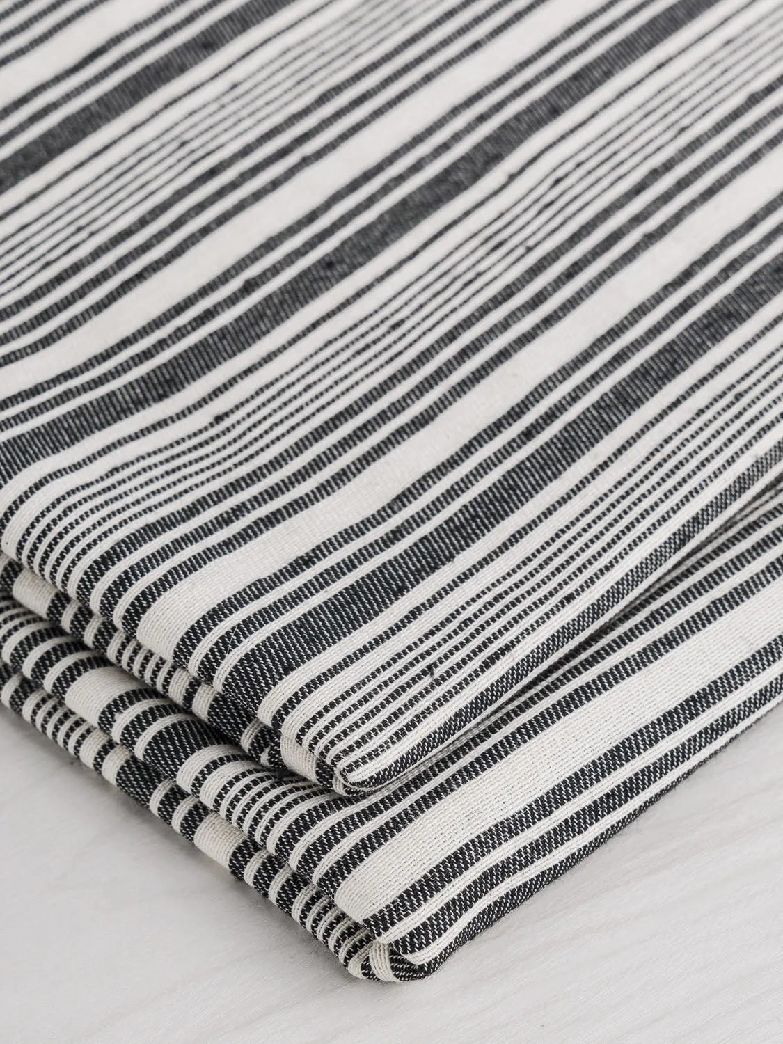 Striped Recycled Cotton - Black   Cream - Swatch