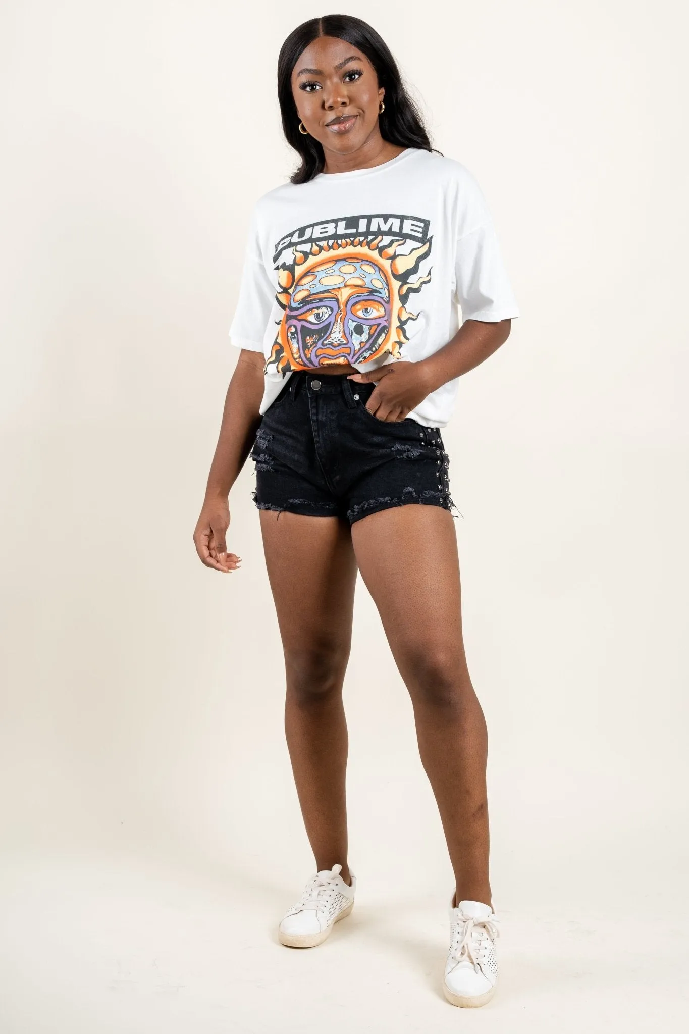 Studded denim shorts black