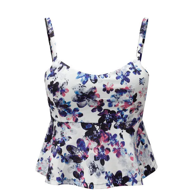 Summer 2016 Floral Crop Top Plaid Short Top Female Halter Women's Dill Tops Crop Short Vest Cropped Feminino Tank Top Elegant