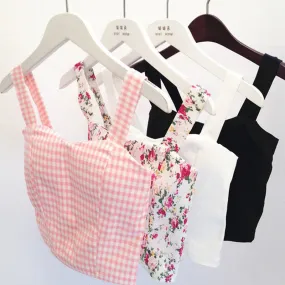 Summer 2016 Floral Crop Top Plaid Short Top Female Halter Women's Dill Tops Crop Short Vest Cropped Feminino Tank Top Elegant