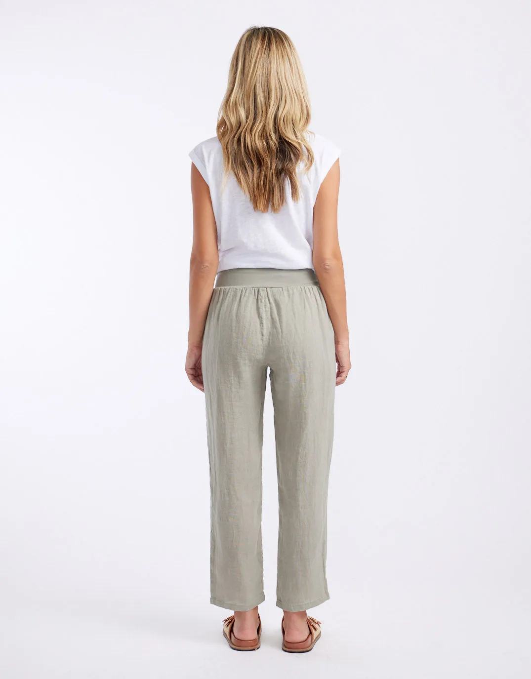 Sybil Jersey Waist Linen Pants - Khaki