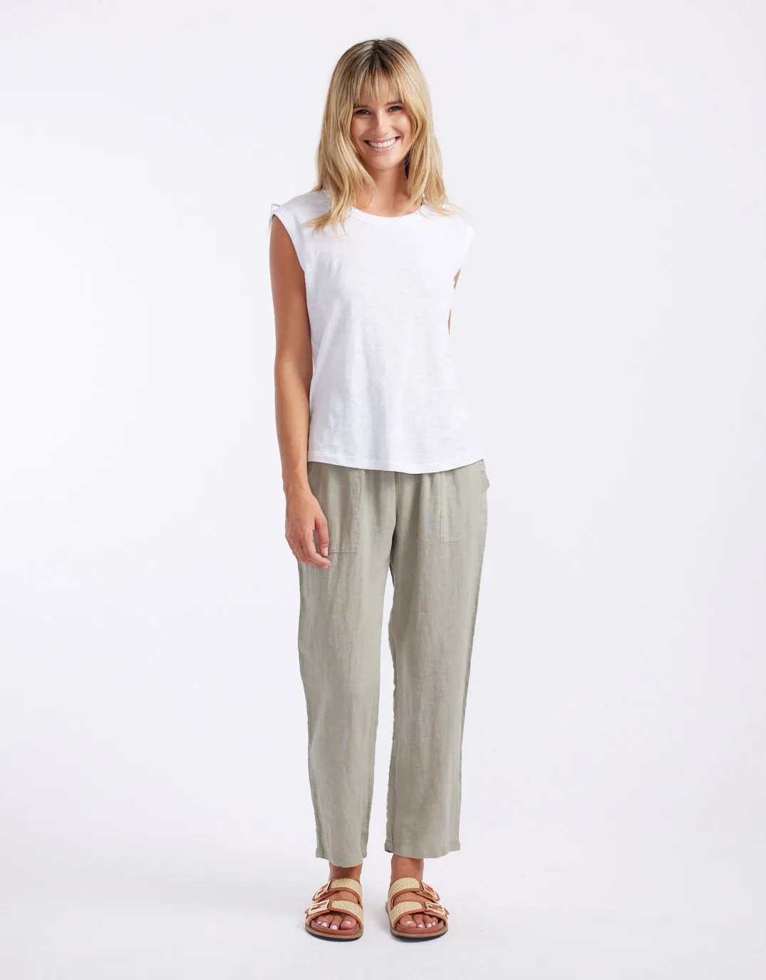 Sybil Jersey Waist Linen Pants - Khaki