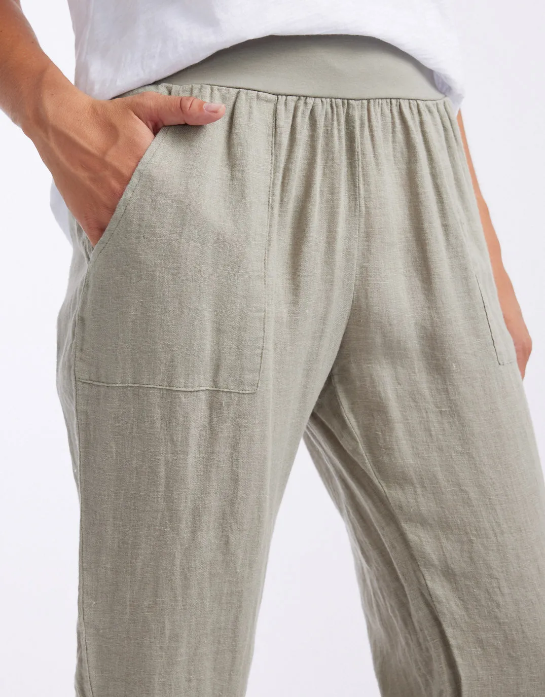 Sybil Jersey Waist Linen Pants - Khaki