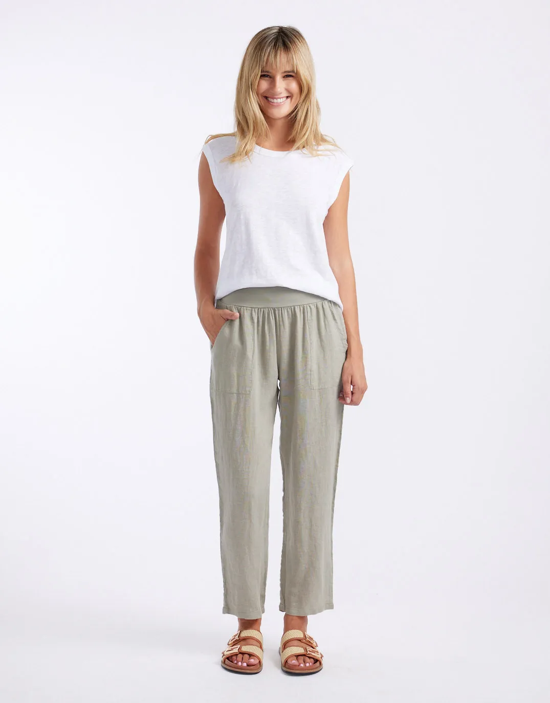 Sybil Jersey Waist Linen Pants - Khaki