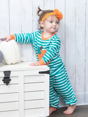 Teal Striped Pumpkin Pajamas