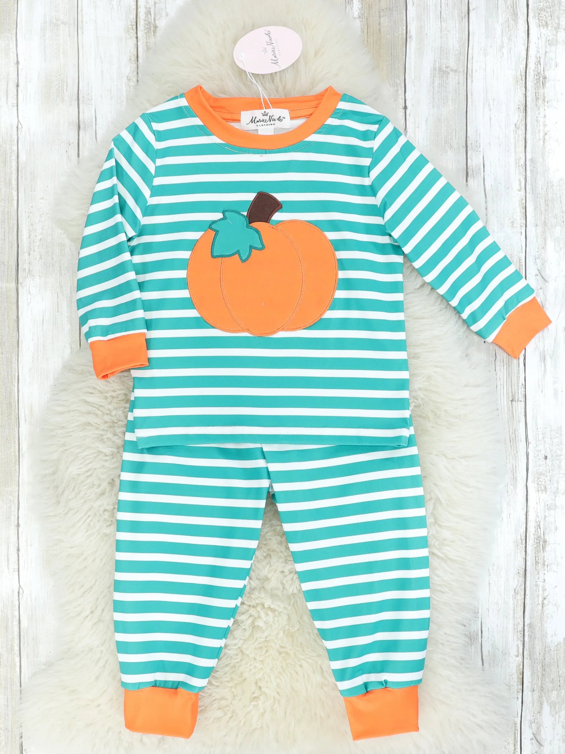 Teal Striped Pumpkin Pajamas
