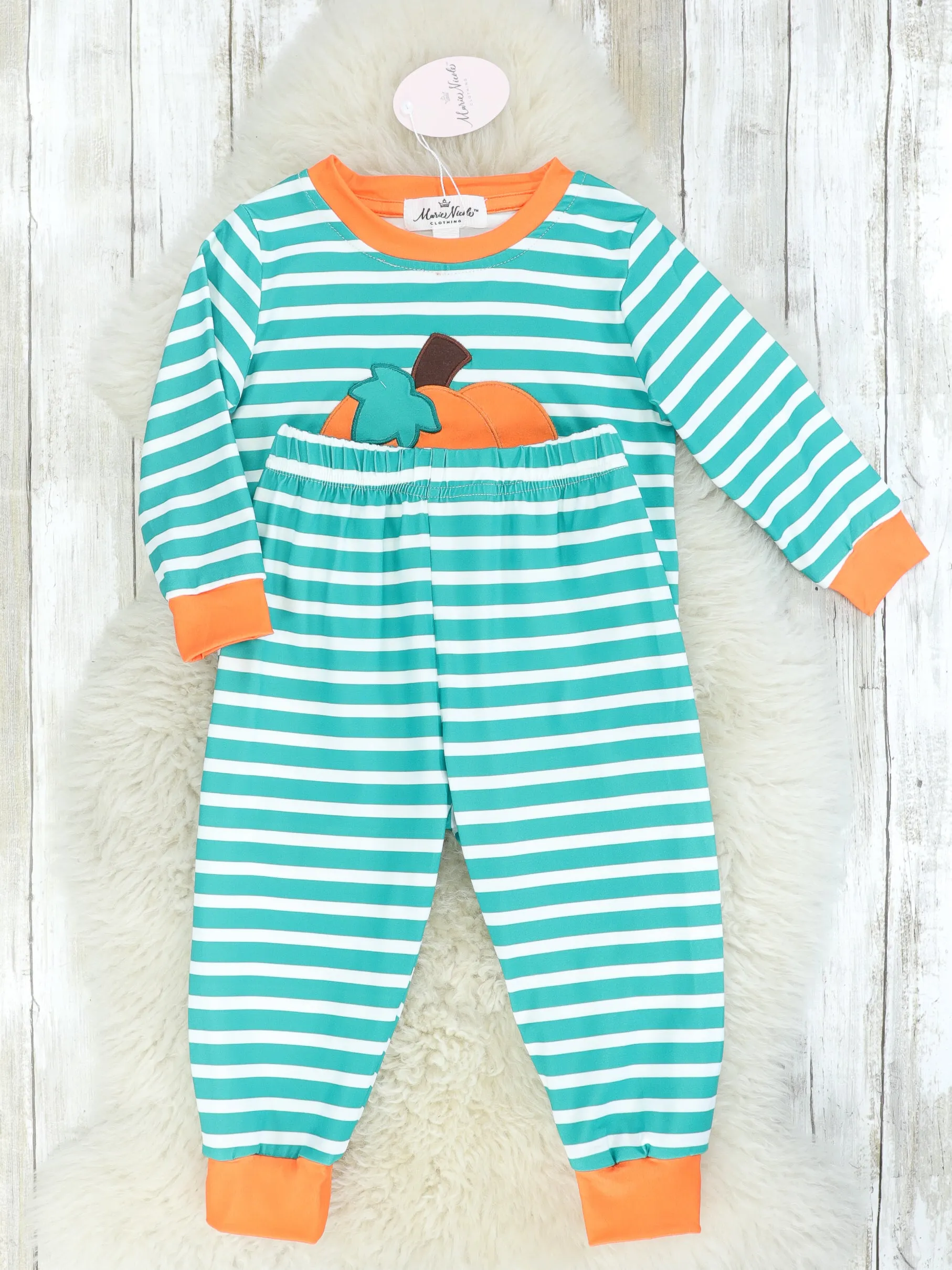 Teal Striped Pumpkin Pajamas