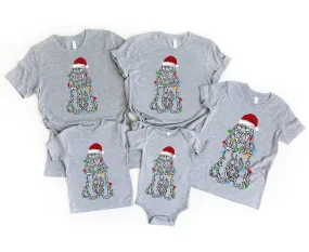 The Dog With Santa Hat Patterned Gray Color Casual Short Sleeve T-shirts  Family Matching Tops With Dog Bandana