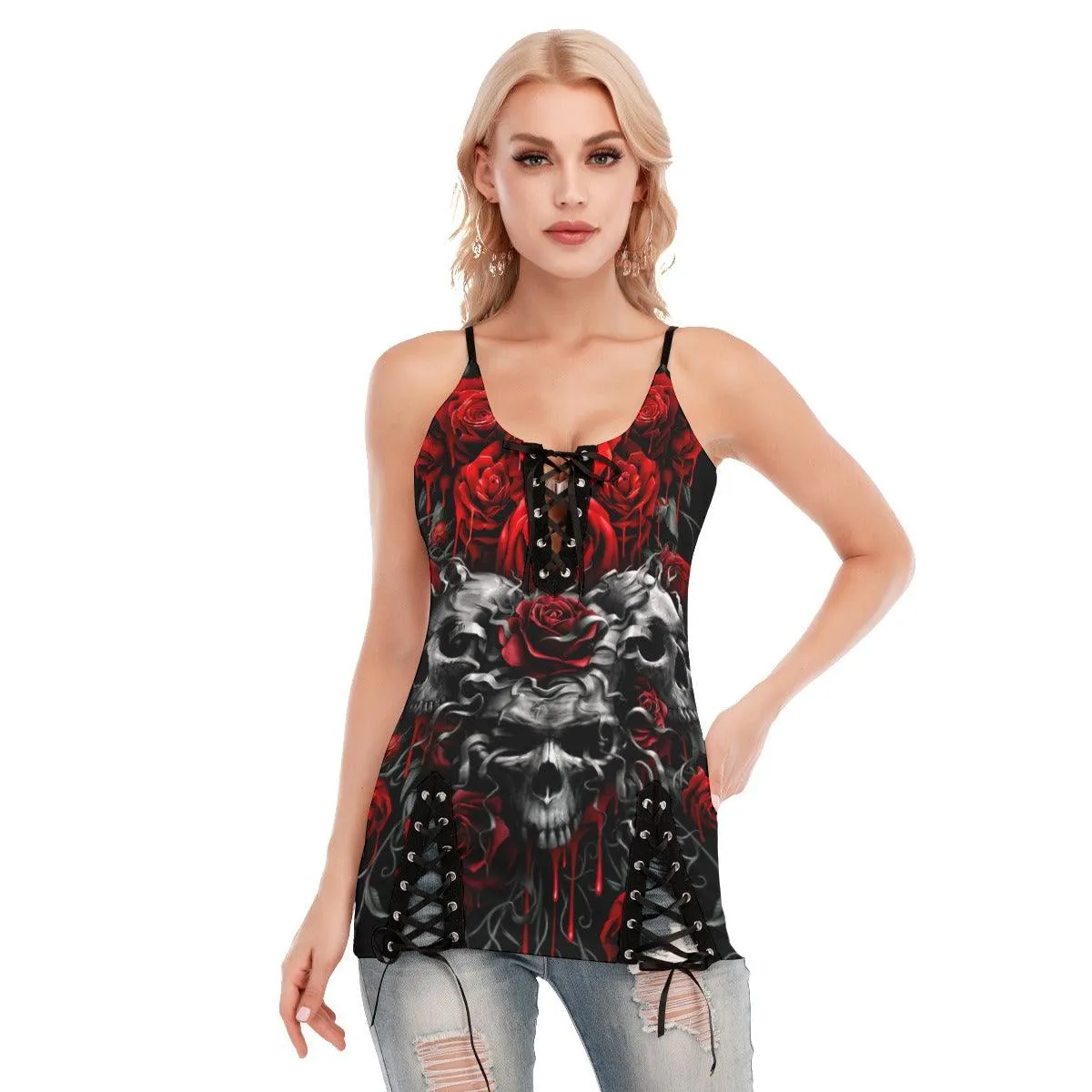 Three Skull Fire Gothic Eyelet Lace-up Letter Dress