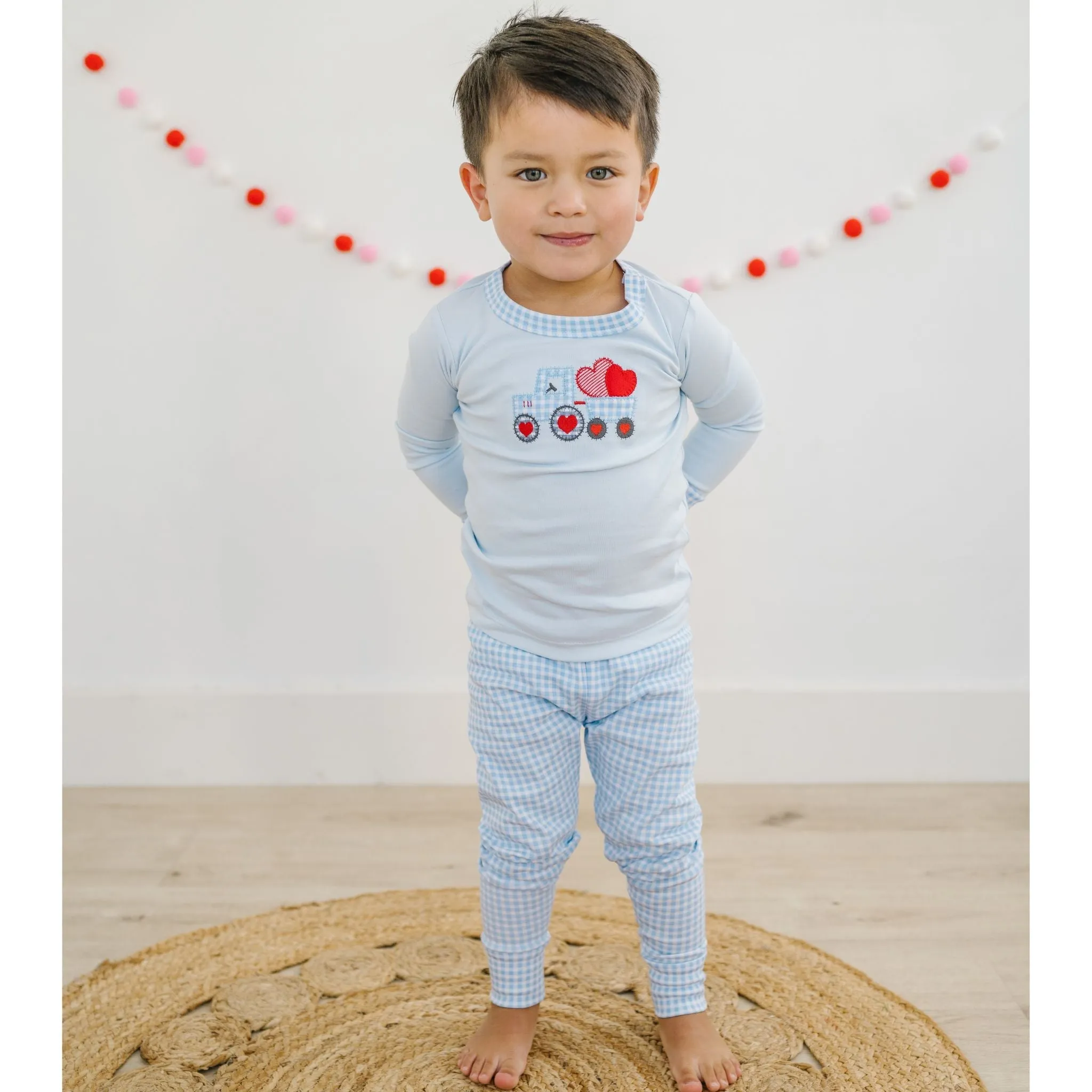 Tractor-Full of Love Applique Long Pajamas