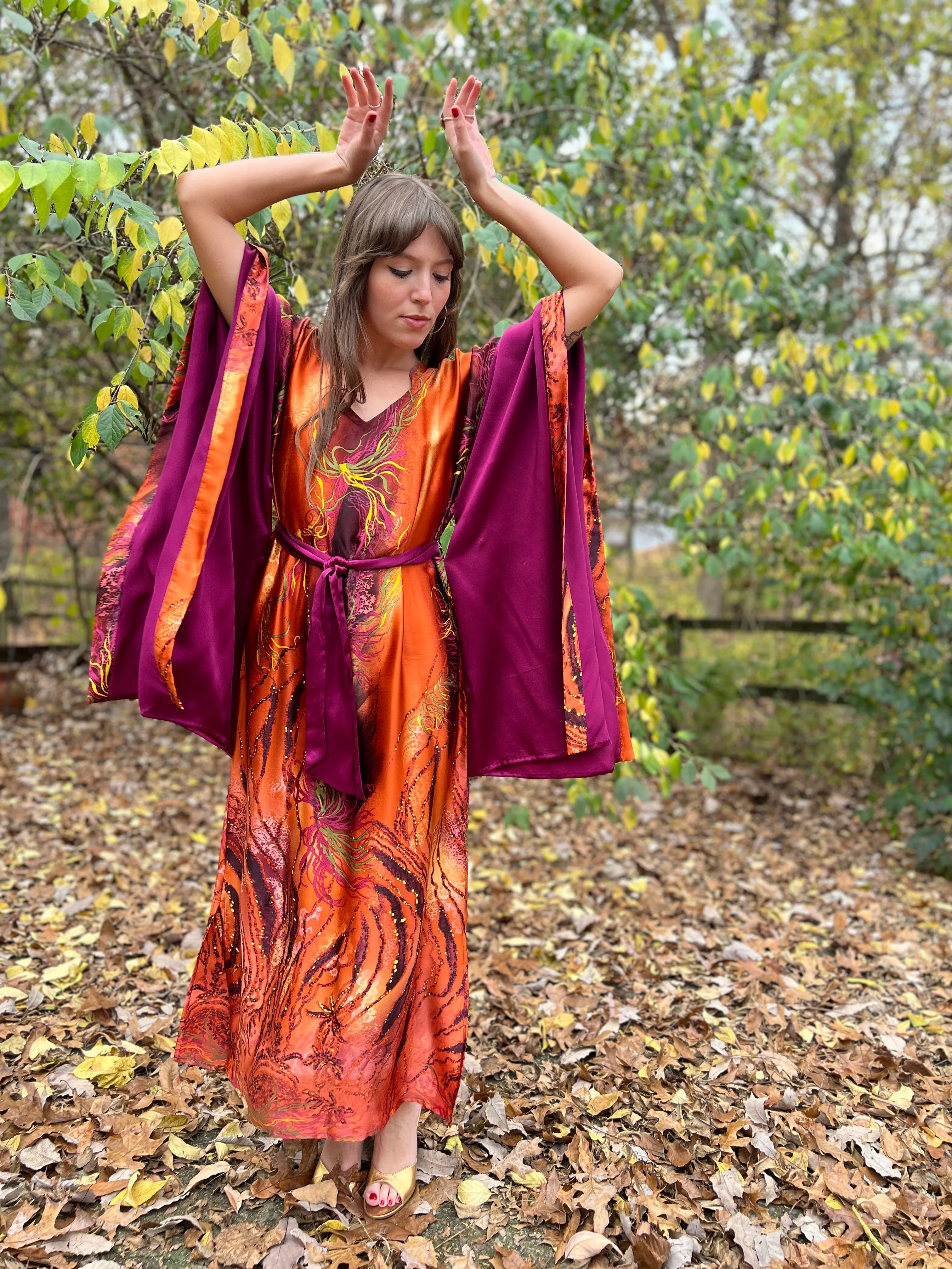 Vintage Hand Painted Silk Caftan