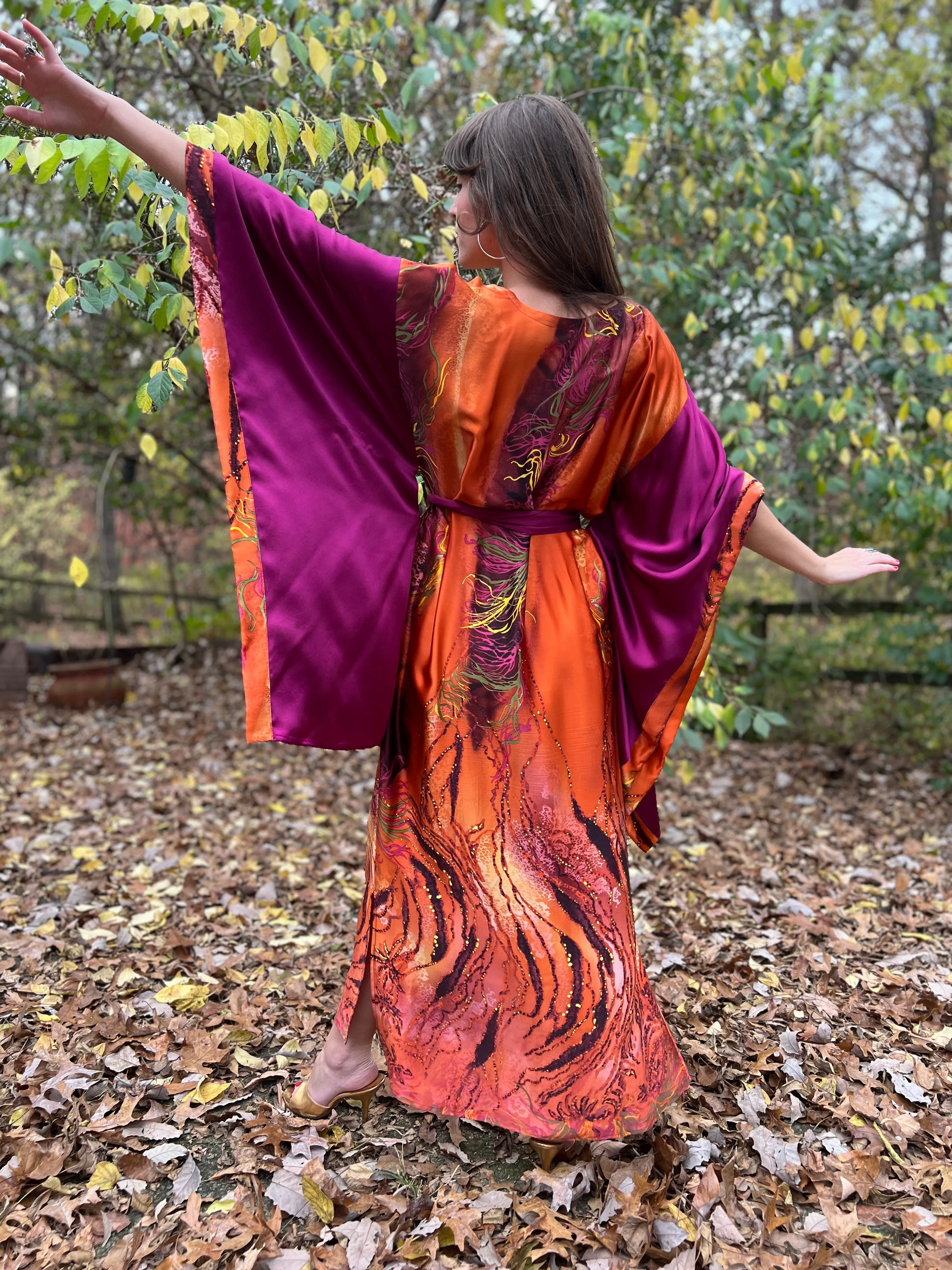 Vintage Hand Painted Silk Caftan