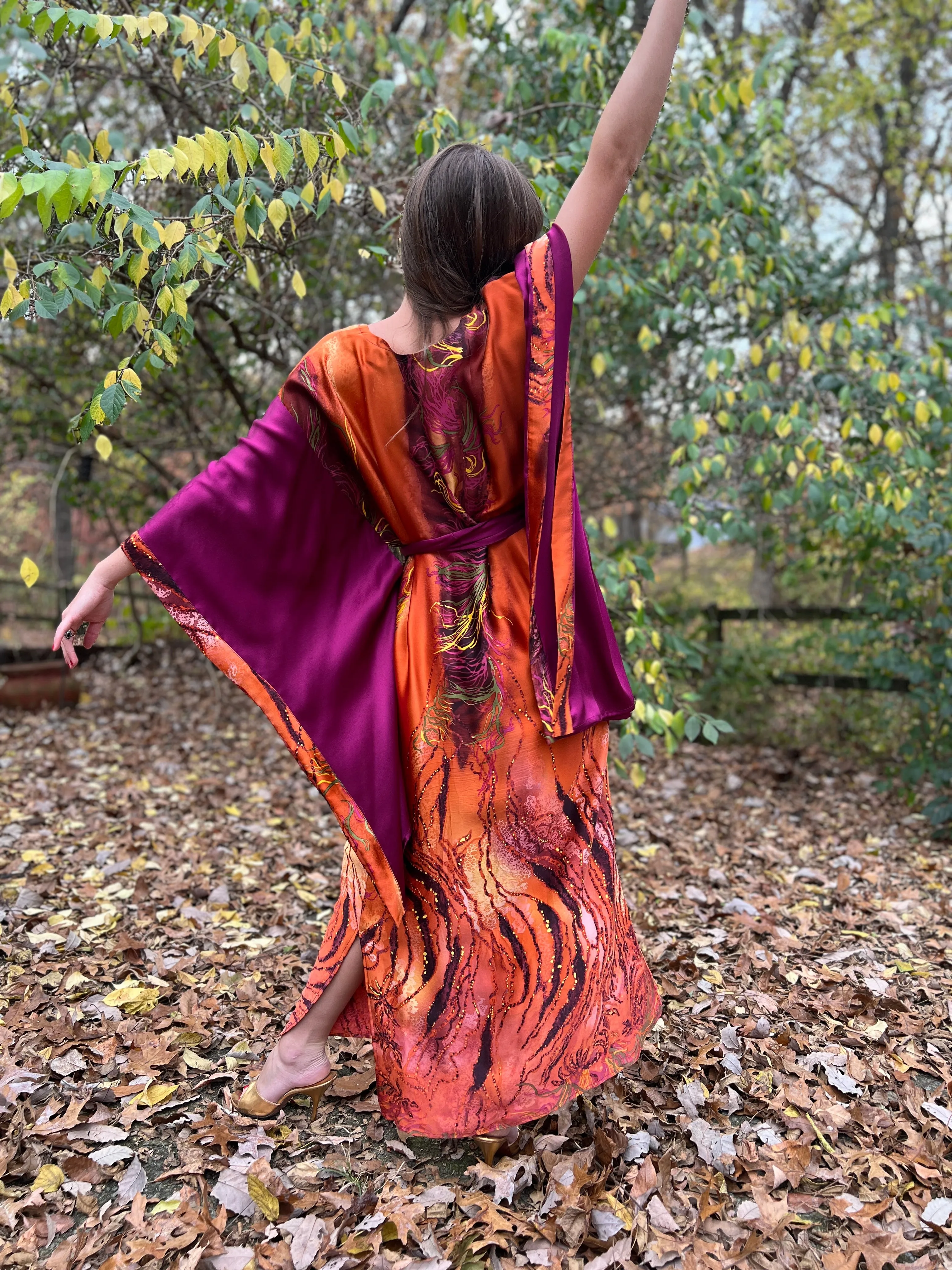 Vintage Hand Painted Silk Caftan